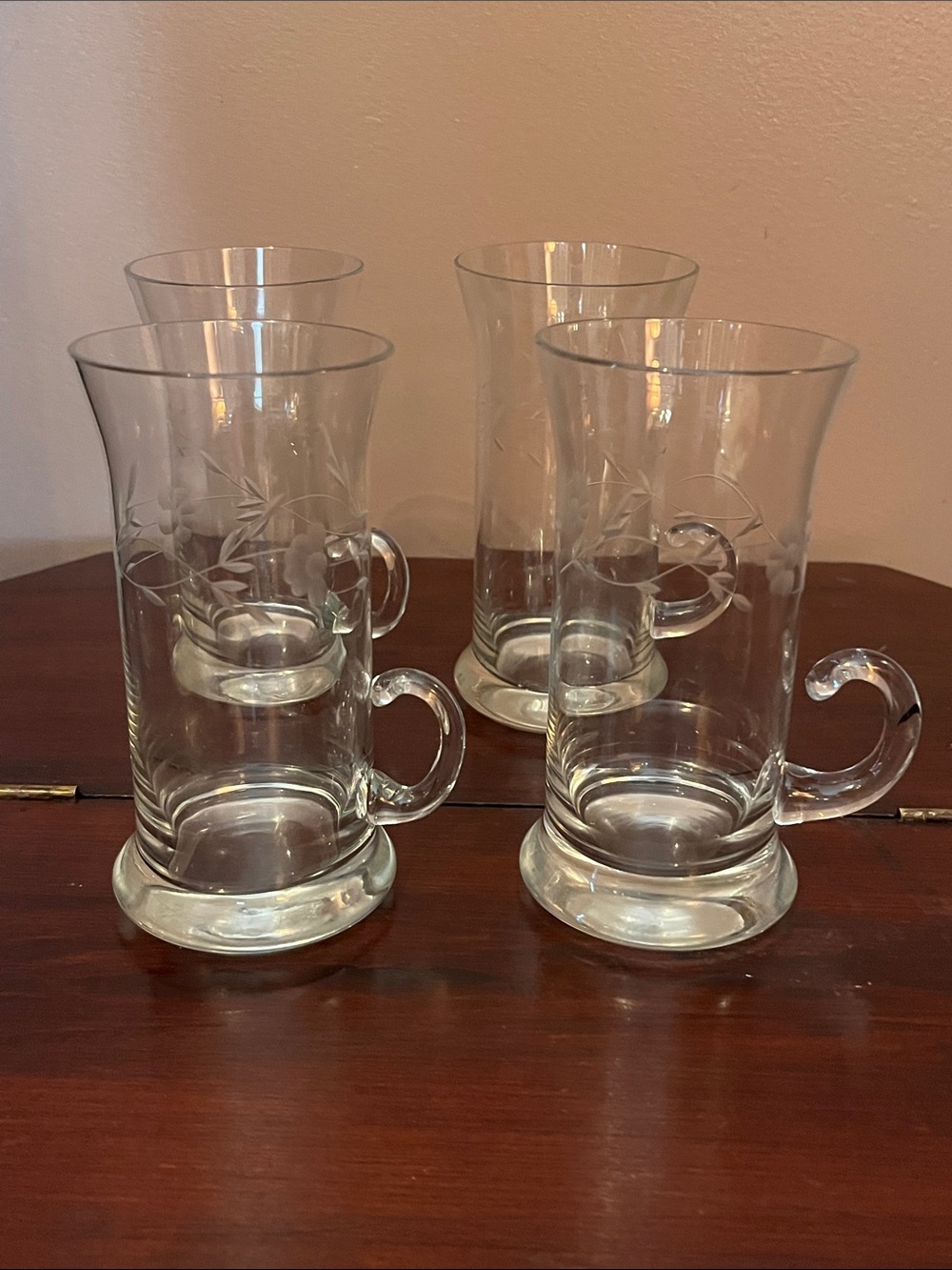 Princess House Vintage Etched Crystal Irish Coffee Mugs - Clear Set of 4